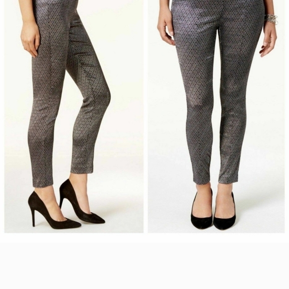 ALFANI LADIES SKINNY LEG TUMMYCONTROL PANTS, SILVER BLACK CAMELOT JACQUARD NWT - Picture 4 of 10